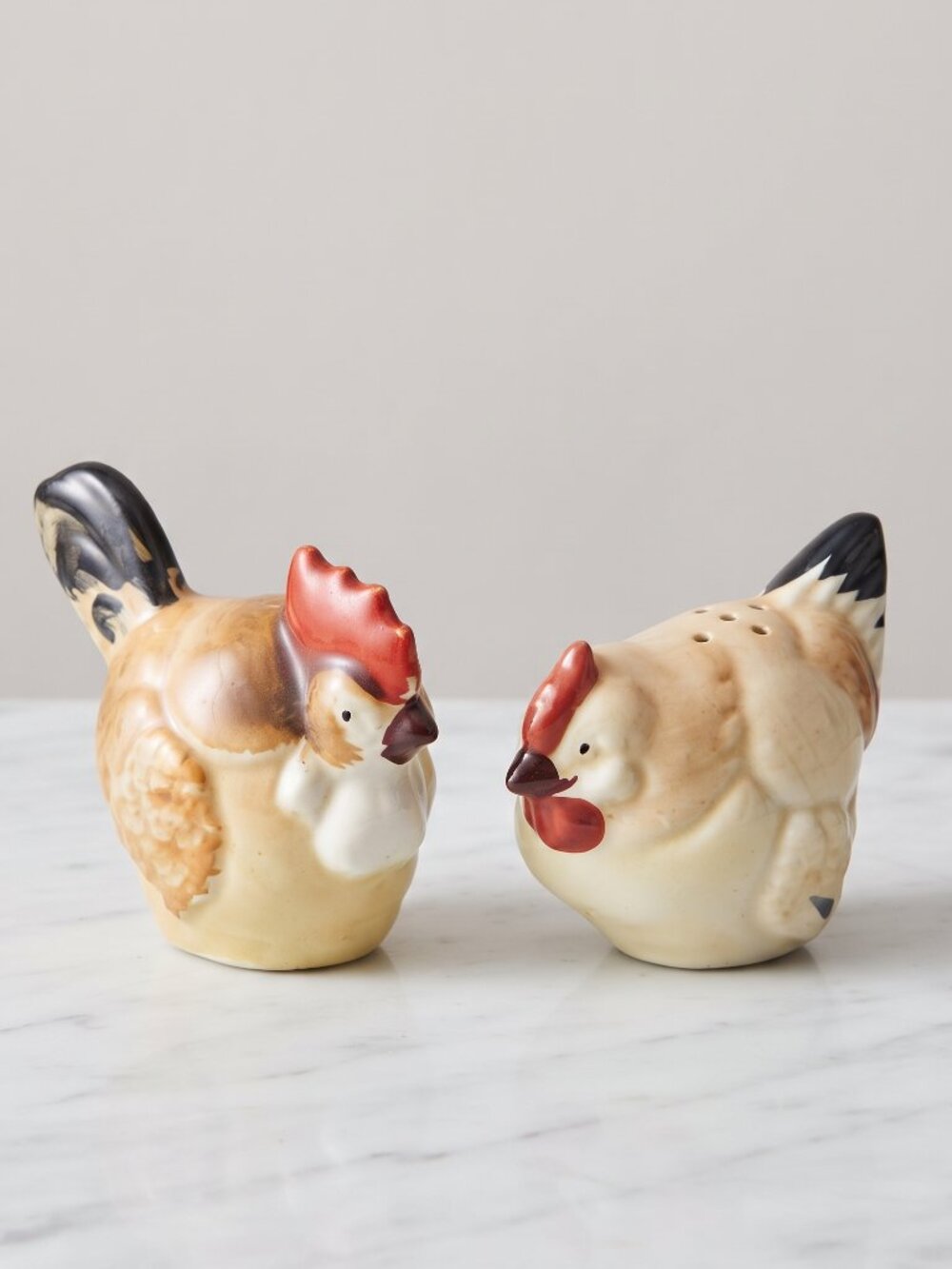 Vintage Japan Hand Painted Rooster Hen Ceramic Salt Pepper Shakers MCM Pair